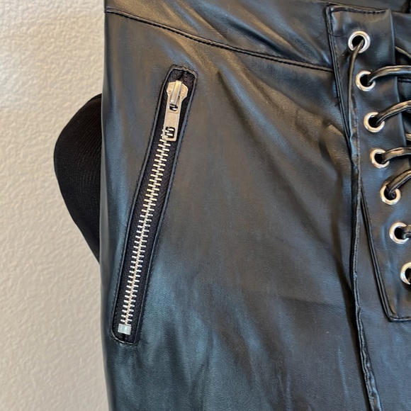 NWT Misguided Black, faux, leather lace up front flare leg pants - Picture 6 of 12